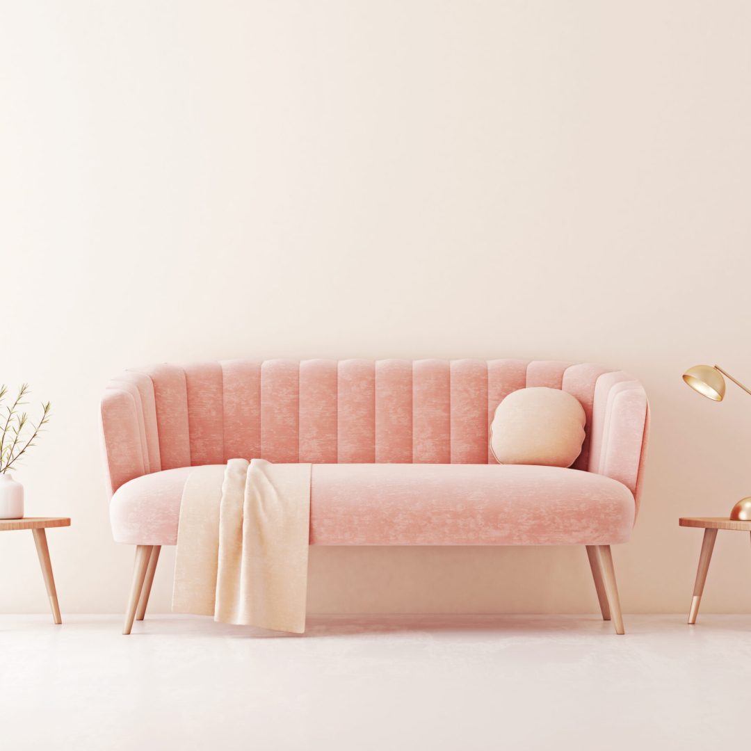 Living,Room,Interior,Wall,Mock,Up,With,Pastel,Coral,Pink